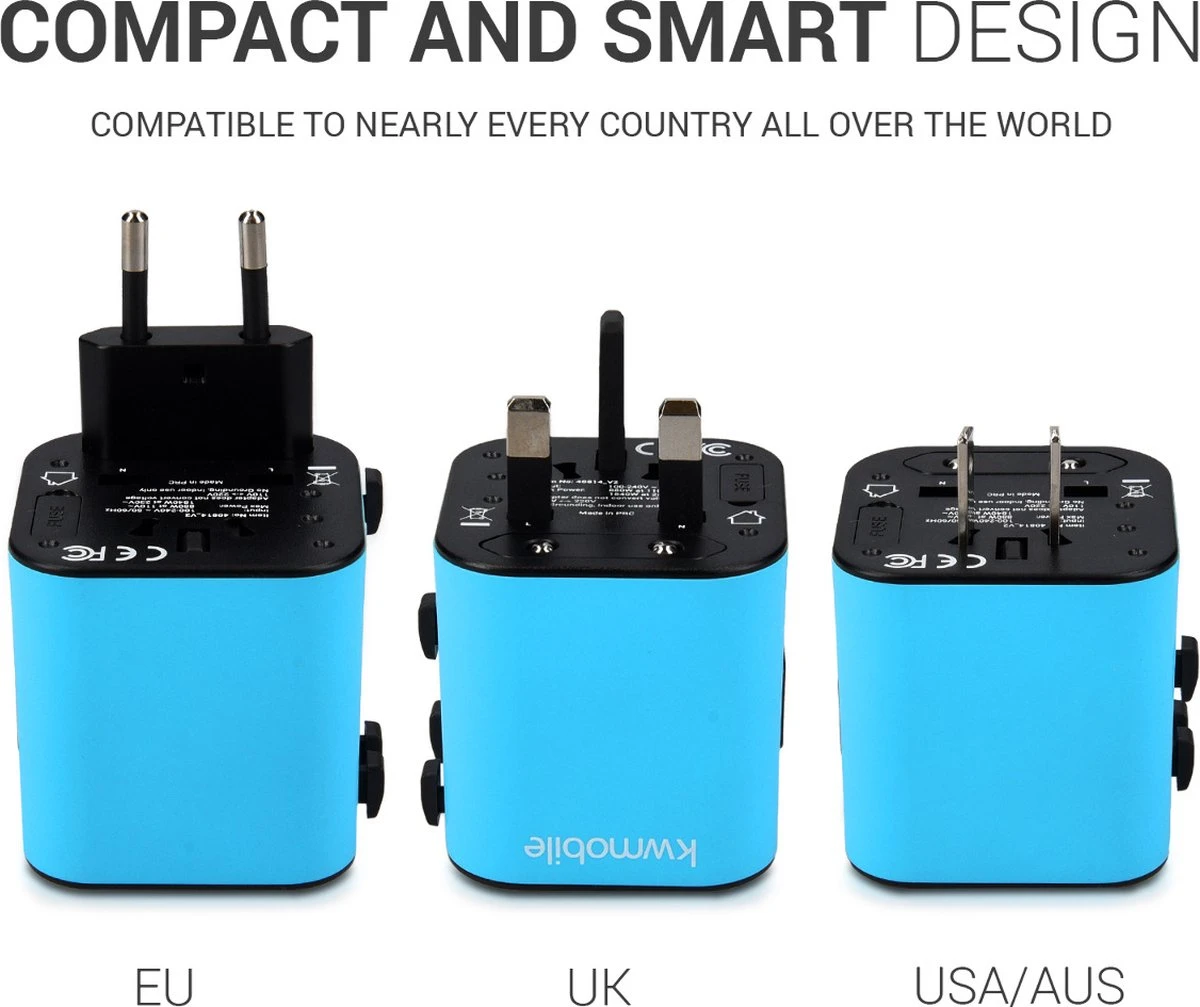 Kwmobile Wereldstekker Universeel - Reisstekker Geschikt Voor De Hele Wereld - Europa, Verenigde Staten, Afrika, Australië En Azië - Blauw 9 Kwmobile Wereldstekker Universeel - Reisstekker Geschikt Voor De Hele Wereld - Europa, Verenigde Staten, Afrika, Australië En Azië - Blauw - Afbeelding 7