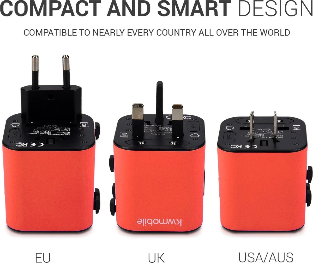 Kwmobile Wereldstekker Universeel - Reisstekker Geschikt Voor De Hele Wereld - Europa, Verenigde Staten, Afrika, Australië En Azië - Rood 9 Kwmobile Wereldstekker Universeel - Reisstekker Geschikt Voor De Hele Wereld - Europa, Verenigde Staten, Afrika, Australië En Azië - Rood - Afbeelding 7