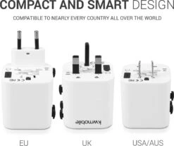 Kwmobile Wereldstekker Universeel - Reisstekker Geschikt Voor De Hele Wereld - Europa, Verenigde Staten, Afrika, Australië En Azië - Wit -Voyago Winkel 1200x1008 6