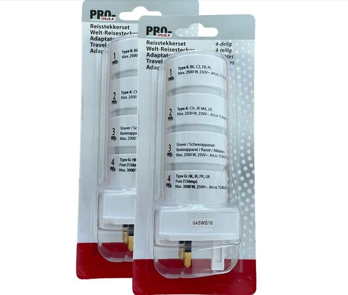 Promax Pro-Max Reisstekker - Wereldstekker Universeel - 4-delig - 2-pack 3 Promax Pro-Max Reisstekker - Wereldstekker Universeel - 4-delig - 2-pack