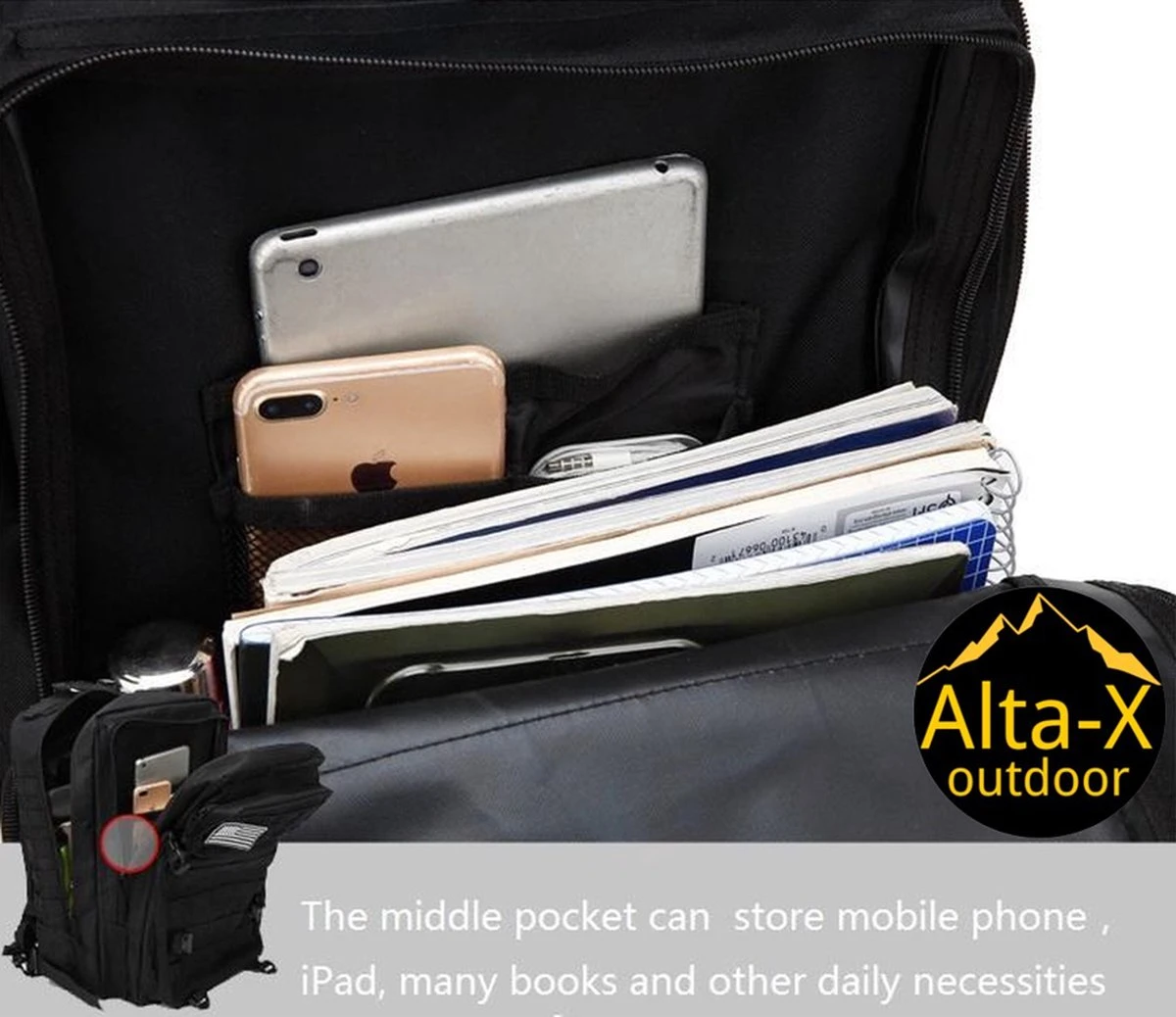 Alta-X Tactical Backpack 45l | Tactische Rugzak | Leger Rugtas - Sport - School - Werk | Zwart - Leger Tas 7 Alta-X Tactical Backpack 45l | Tactische Rugzak | Leger Rugtas - Sport - School - Werk | Zwart - Leger Tas - Afbeelding 5