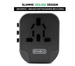 EKEO - Universele Wereldstekker - Reisstekker Met 2 Quick USB Poorten - 2000 Watt - 150+ Landen - Zwart -Voyago Winkel 1200x1066 7
