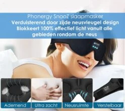 Phonergy SnooZ- Slaapmasker- Slaapmasker Bluetooth- Oogmasker - Biologisch- 3D Ergonomisch- Eco Traagschuim- 100% Verduisterend- Handgemaakt- Zwart -Voyago Winkel 1200x1069 12