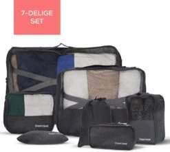 Dream Travel Packing Cubes Set 7 Stuks - Zwart - Koffer Organizer Set - Packing Cubes Backpack