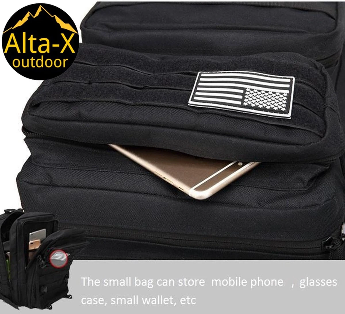 Alta-X Tactical Backpack 45l | Tactische Rugzak | Leger Rugtas - Sport - School - Werk | Zwart - Leger Tas 8 Alta-X Tactical Backpack 45l | Tactische Rugzak | Leger Rugtas - Sport - School - Werk | Zwart - Leger Tas - Afbeelding 6