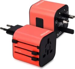 Kwmobile Wereldstekker Universeel - Reisstekker Geschikt Voor De Hele Wereld - Europa, Verenigde Staten, Afrika, Australië En Azië - Rood