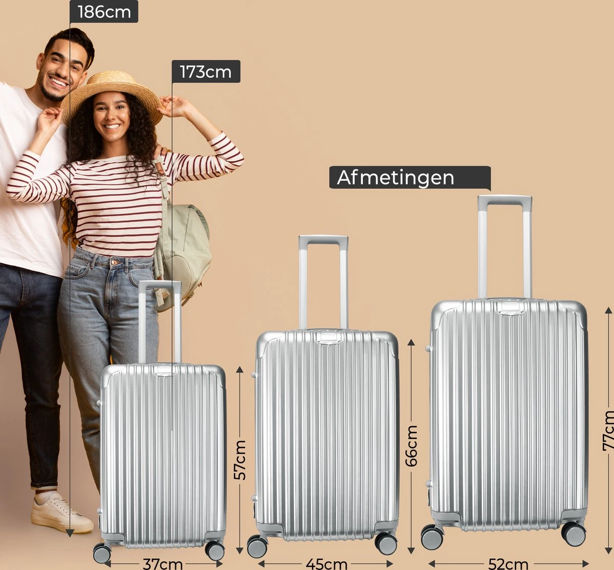 Royal Swiss - Reis Koffer - 76cm - Cijferslot- Lichtgewicht Koffer - 4 Wielen - Silver 7 Royal Swiss - Reis Koffer - 76cm - Cijferslot- Lichtgewicht Koffer - 4 Wielen - Silver - Afbeelding 5