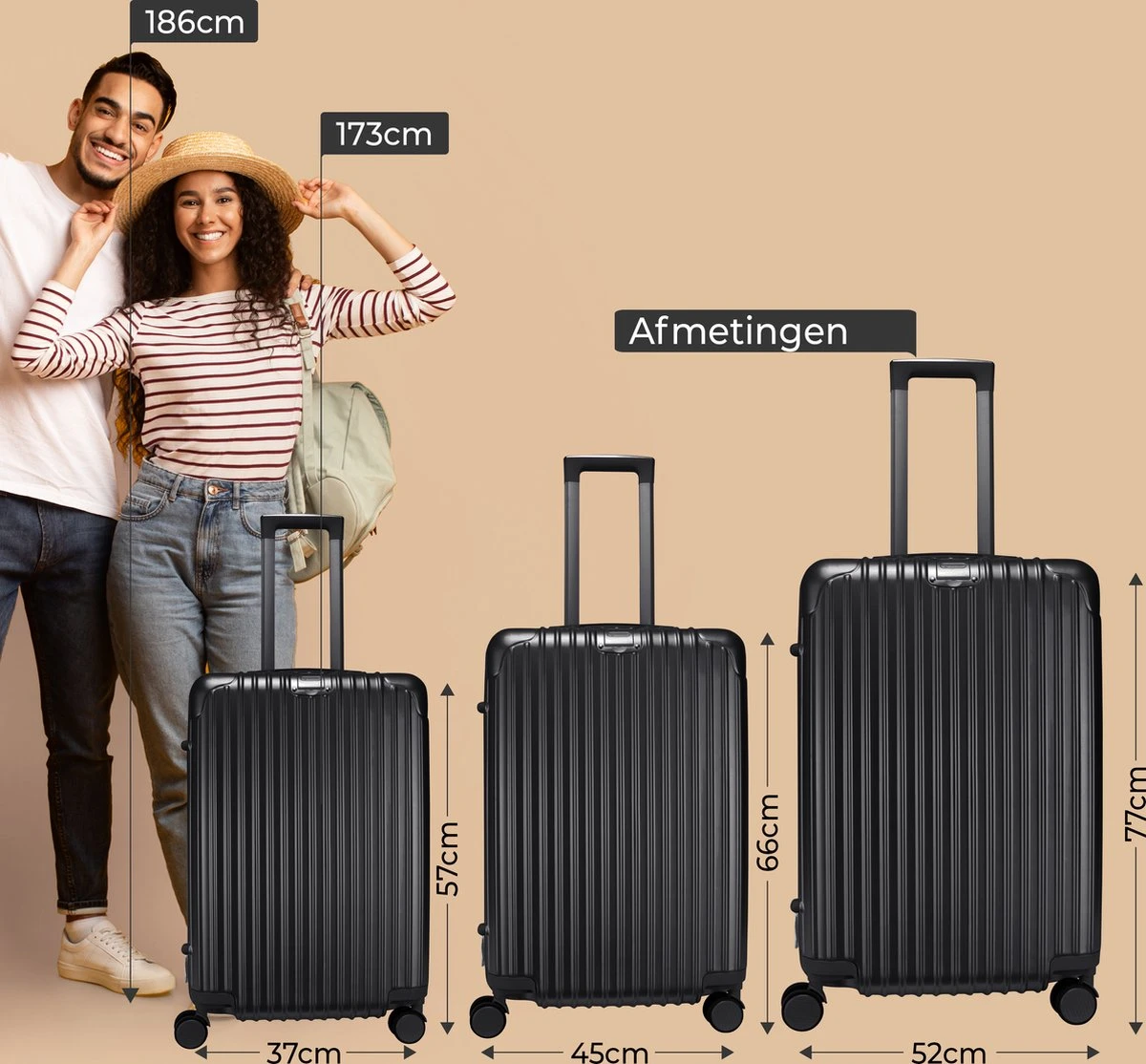 Royal Swiss - Reis Koffer - 66cm - Cijferslot- Lichtgewicht Koffer - 4 Wielen - Zwart 7 Royal Swiss - Reis Koffer - 66cm - Cijferslot- Lichtgewicht Koffer - 4 Wielen - Zwart - Afbeelding 5