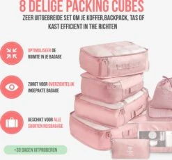 Packing Cubes - 8 Delig - Bagage Organizers - Kleding Organizer - Koffer Organizer Set - Koffer Organizer Set - Compression Cube - Roze -Voyago Winkel 1200x1118 8