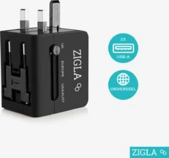 ZIGLA – Universele Reisstekker Met 2 USB Poorten - Wereldstekker - 1500 Watt Internationale Reisstekker Voor 150+ Landen - Zwart -Voyago Winkel 1200x1124 12