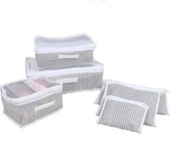 Esti - Bagage Organizer Set - Packing Cubes Set - Reistas Organizer - Kleding Organizer Set - Kast Organizer Met Rits - Grijs En Wit - 6 Stuks -Voyago Winkel 1200x1125 10