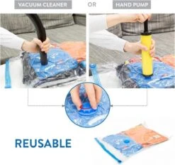 Wonder Worker PRESS - Herbruikbare Vacuum Opbergzakken Set - Vacuumzakken Kledingzakken Vacumeer Bags Zak Reis Koffer/Bagage Opberger Kledingzak - 80% Ruimtebesparend - Onder Bed Kleding/Dekbed/Kussen Opbergen - 12 Stuks Small/Medium/Large - Met Pomp -Voyago Winkel 1200x1128 8