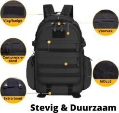 Waterdichte Rugzak Tactical Backpack Met Gratis Paracord - Vierdaagse Wandelrugzak - Schooltas Reistas Handbagage Zwart -Voyago Winkel 1200x1130 16
