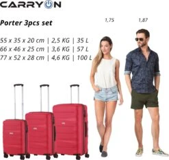CarryOn Porter ® Kofferset - TSA Trolleyset 3-delig Met OKOBAN - Dubbele Wielen - Rood -Voyago Winkel 1200x1131 6