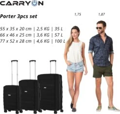 CarryOn Porter ® Kofferset - TSA Trolleyset 3-delig Met OKOBAN - Dubbele Wielen - Zwart -Voyago Winkel 1200x1131 7