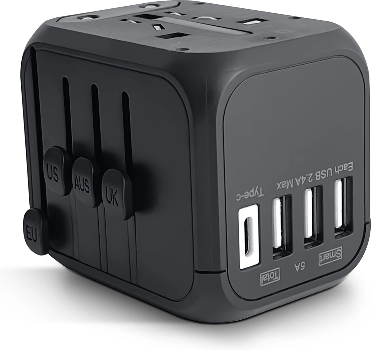 Millera Universele Wereldstekker Met 1 Fast USB-C Charge En 3 USB Poorten - Reisstekker Voor 150+ Landen – Internationale Stekker Zwart 3 Millera Universele Wereldstekker Met 1 Fast USB-C Charge En 3 USB Poorten - Reisstekker Voor 150+ Landen – Internationale Stekker Zwart