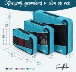 Sunflake Packing Cubes Set - 3 Stuks - Geschikt Voor Handbagage, Backpack & Koffer - Blauw -Voyago Winkel 1200x1136 12