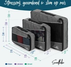 Sunflake Packing Cubes Set - 3 Stuks - Geschikt Voor Koffer, Backpack & Handbagage - Grijs -Voyago Winkel 1200x1136 9