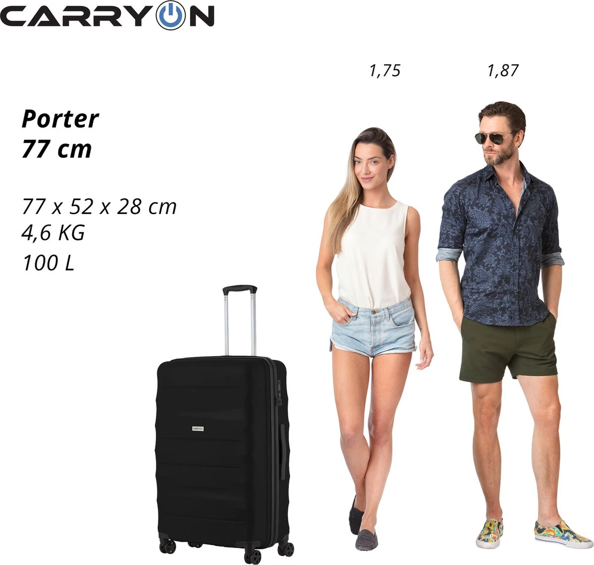 CarryOn Porter ® Reiskoffer - 77cm Trolley Met TSA-slot - 100 Ltr - OKOBAN Registratie - Zwart 7 CarryOn Porter ® Reiskoffer - 77cm Trolley Met TSA-slot - 100 Ltr - OKOBAN Registratie - Zwart - Afbeelding 5