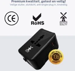 Dutch Quality® - Universele Wereldstekker - USB-C & USB-A Poort - 170+ Landen - Internationale Reisstekker - Zwart -Voyago Winkel 1200x1142 5