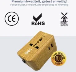 Dutch Quality® - Universele Wereldstekker - USB-C & USB-A Poort - 170+ Landen - Internationale Reisstekker - Hout Look -Voyago Winkel 1200x1142 9
