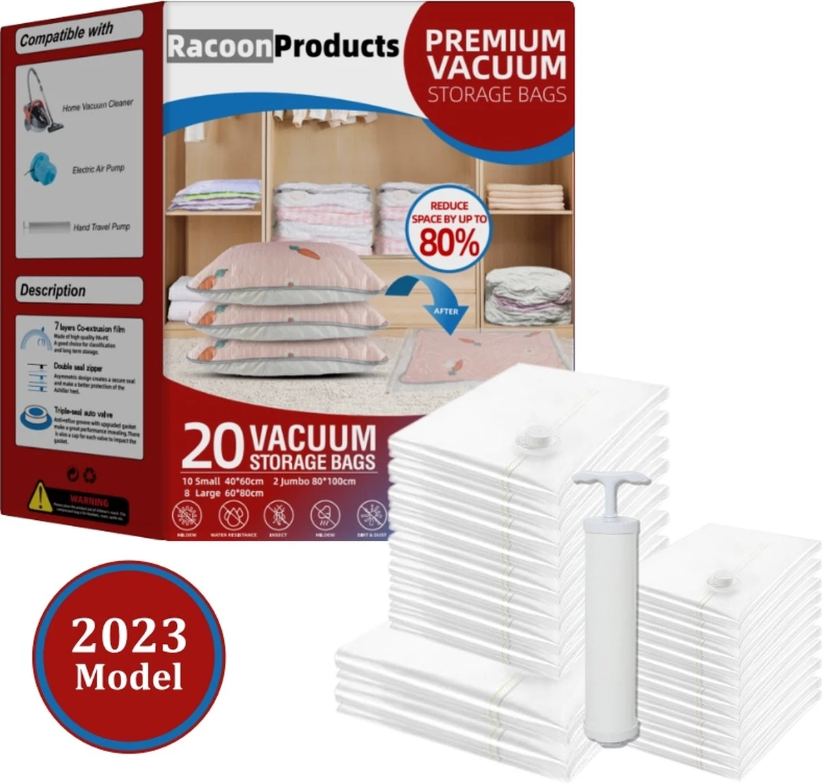 Merkloos Racoon Products-Vacuümzakken Voor Kleding En Dekbedden- 20 Vacuüm Opbergzakken Inclusief Handpomp – Reiszakken XXL Voor De Koffer 3 Merkloos Racoon Products-Vacuümzakken Voor Kleding En Dekbedden- 20 Vacuüm Opbergzakken Inclusief Handpomp – Reiszakken XXL Voor De Koffer