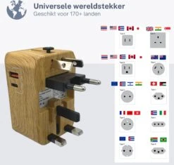 Dutch Quality® - Universele Wereldstekker - USB-C & USB-A Poort - 170+ Landen - Internationale Reisstekker - Hout Look -Voyago Winkel 1200x1144 8