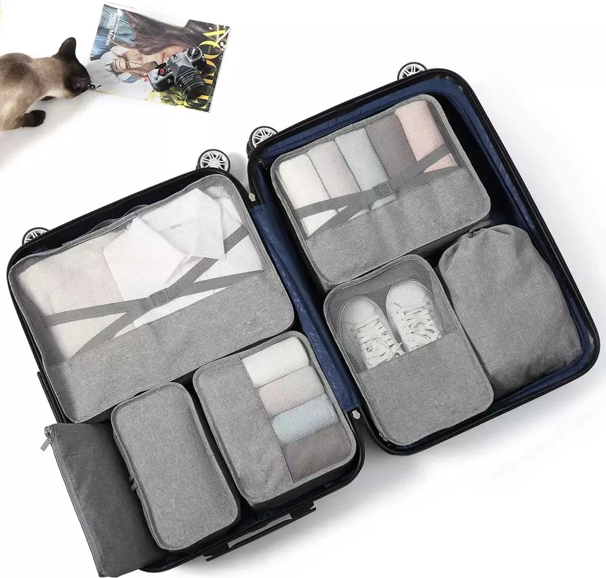 Travelistic Packing Cubes Set 7-delig - Organizer Voor Koffer En Backpack - Grijs 7 Travelistic Packing Cubes Set 7-delig - Organizer Voor Koffer En Backpack - Grijs - Afbeelding 5