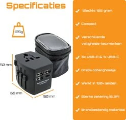 MUNDAY Wereldstekker Universeel - Met Opberghoesje - Incl. Type A & Type G - USB C - Reisstekker -Voyago Winkel 1200x1146 13