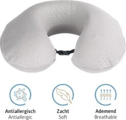Komfortec Nekkussen (reizen) - Reiskussen - Traagschuim Nekkussen Voor Vliegtuig, Auto, Bus, Trein En Camping - U-vormig - Lichtgrijs -Voyago Winkel 1200x1146 18