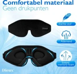 Dieux® - Luxe 3D Slaapmasker - Zwart - Oogmasker - Nachtmasker - 100% Verduisterend – Slapen - Incl. Oordoppen En Opbergzakje – Slaap – Reismasker – Powernap – Yoga – Reizen - Pasen -Voyago Winkel 1200x1148 12