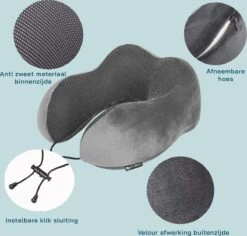 ForDig Premium Nekkussen - Inclusief Slaapmasker & Oordopjes - Grijs -Voyago Winkel 1200x1148 13