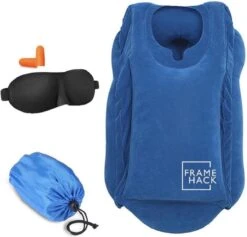 Framehack Zacht Opblaasbaar Reiskussen - Travel Pillow - Nekkussen - Inclusief 3D Slaapmasker, Oordopjes En Handig Opbergzakje - Blauw -Voyago Winkel 1200x1150 22