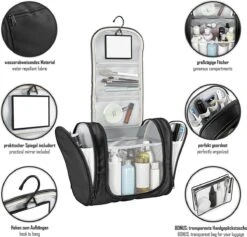 Grote Toilettas Met Spiegel, Haak + Binnenvakken + Zijvakken, Waterbestendig, Trip Vakantie Handbagage Mannen Vrouwen | Travel Organizer Kit -Voyago Winkel 1200x1151 10