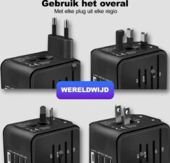 Wereldstekker - Reizen - Reisstekker - Fast Charging - Universele Wereldstekker - 4 USB Poorten - Adapter - Zwart -Voyago Winkel 1200x1152 15
