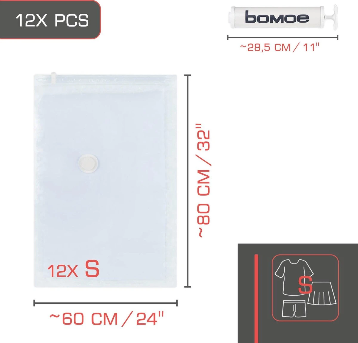 Bomoe Vacuumzakken Kleding Knippa – Set á 12 Stuks Herbruikbaar Vacuum Opbergzakken – Compressiezakken Met Pomp – Vacuum Bags - Maat S 7 Bomoe Vacuumzakken Kleding Knippa – Set á 12 Stuks Herbruikbaar Vacuum Opbergzakken – Compressiezakken Met Pomp – Vacuum Bags - Maat S - Afbeelding 5