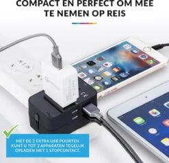 Reisstekker Universeel Met 2 USB Poorten – Wereldstekker Voor O.a. Europa/Amerika(USA)/Engeland(UK)/Australië – Zwart -Voyago Winkel 1200x1153 11