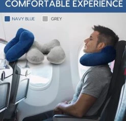 Traveltime Opblaasbaar Nekkussen Met Opbergtasje - Vliegtuig Kussen - Reiskussentje - Fluweel - U-Vorm - Blauw -Voyago Winkel 1200x1153 17