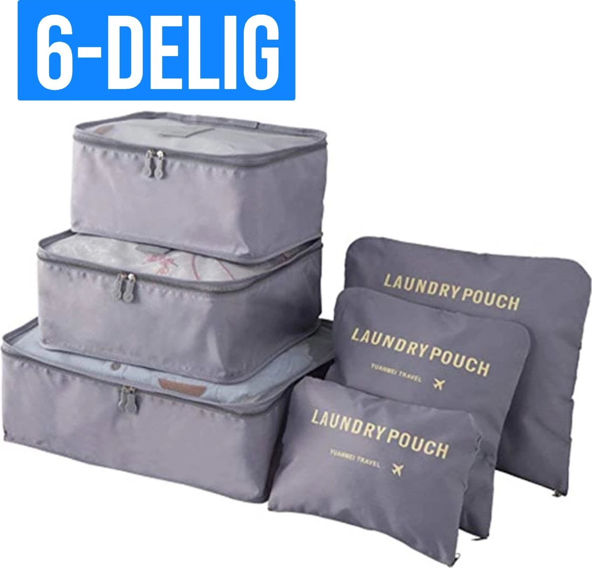 Packing Cubes - 6 Delig - Bagage Organizers - Kleding Organizer - Koffer Organizer Set - Koffer Organizer Set - Compression Cube - Grijs 3 Packing Cubes - 6 Delig - Bagage Organizers - Kleding Organizer - Koffer Organizer Set - Koffer Organizer Set - Compression Cube - Grijs