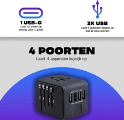 Wereldstekker - Reizen - Reisstekker - Fast Charging - Universele Wereldstekker - 4 USB Poorten - Adapter - Zwart -Voyago Winkel 1200x1154 9