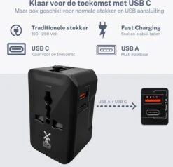 Dutch Quality® - Universele Wereldstekker - USB-C & USB-A Poort - 170+ Landen - Internationale Reisstekker - Zwart -Voyago Winkel 1200x1155 13