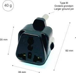 Colorful Sun® Universele Wereldstekker - Zuid Afrika - Reisstekker Type M - 1 Stuk - Europa, EU / US / CN / AU / FR / JP / IT Naar ZA Zuid Afrika, South Africa, Sri Lanka, Tsjaad, Ghana, Bahrein, Mauritius, Somalië, Mozambique En Namibië - Zwart -Voyago Winkel 1200x1155 14