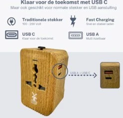 Dutch Quality® - Universele Wereldstekker - USB-C & USB-A Poort - 170+ Landen - Internationale Reisstekker - Hout Look -Voyago Winkel 1200x1155 16