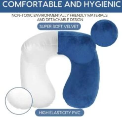 Traveltime Opblaasbaar Nekkussen Met Opbergtasje - Vliegtuig Kussen - Reiskussentje - Fluweel - U-Vorm - Blauw -Voyago Winkel 1200x1155 18