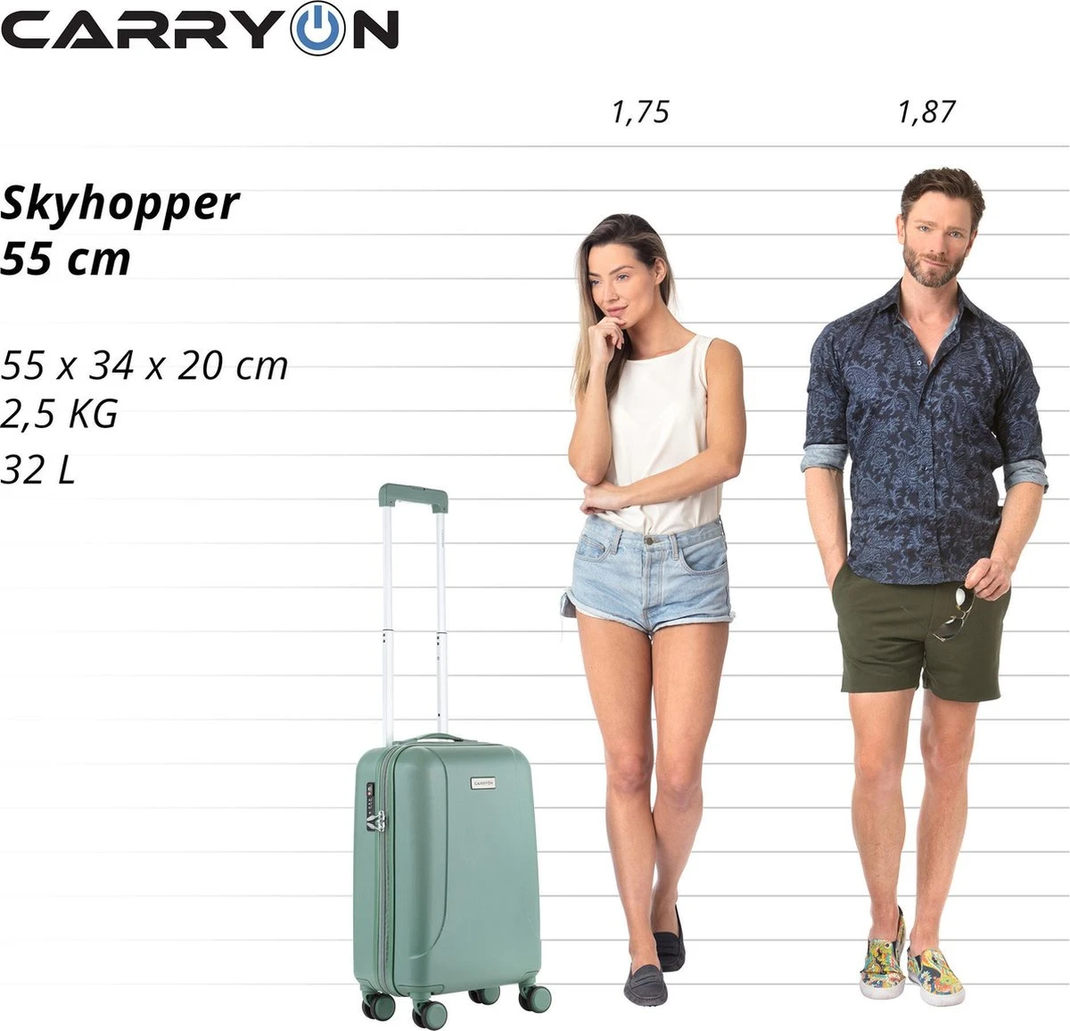 CarryOn Skyhopper Handbagage En Beautycase - 55cm TSA Trolley En Make-up Koffer - Olijf 10 CarryOn Skyhopper Handbagage En Beautycase - 55cm TSA Trolley En Make-up Koffer - Olijf - Afbeelding 8