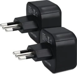 Kwmobile 2x Reisstekker Type L - Ideaal Voor Reizen In Italië, Syrië En Chili - Vakantiestekker In Zwart