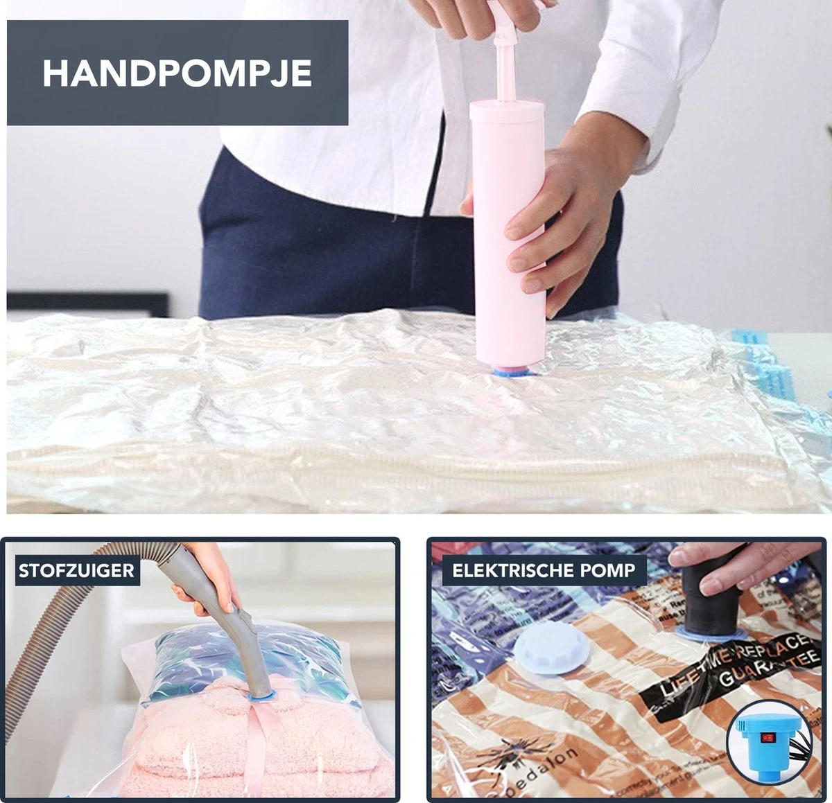 Achaté Vacuümzakken Voor Kleding En Dekbedden - 13 Vacuüm Opbergzakken Inclusief Handpomp 4 Achaté Vacuümzakken Voor Kleding En Dekbedden - 13 Vacuüm Opbergzakken Inclusief Handpomp - Afbeelding 2