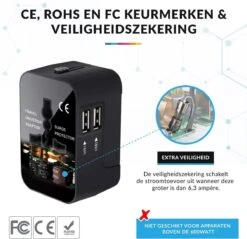 Reisstekker Universeel Met 2 USB Poorten – Wereldstekker Voor O.a. Europa/Amerika(USA)/Engeland(UK)/Australië – Zwart -Voyago Winkel 1200x1160 10
