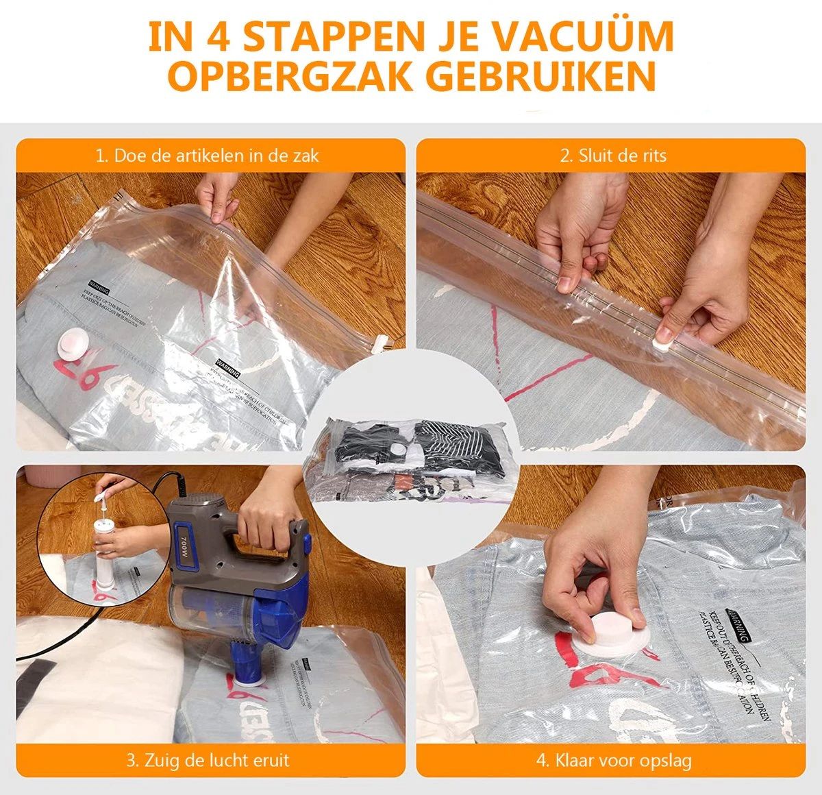 Meisterhome Vacuümzakken 5 Stuks - 80 X 100 Cm – Opbergzakken Voor Kleding, Dekbedden En Kussens – Vacuüm Zakken 7 Meisterhome Vacuümzakken 5 Stuks - 80 X 100 Cm – Opbergzakken Voor Kleding, Dekbedden En Kussens – Vacuüm Zakken - Afbeelding 5