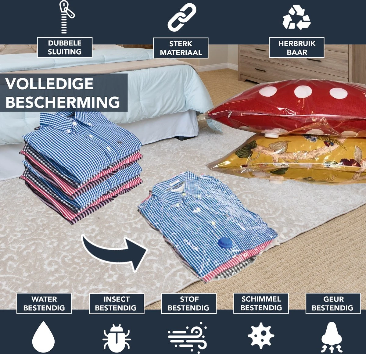 Achaté Vacuümzakken Voor Kleding En Dekbedden - 13 Vacuüm Opbergzakken Inclusief Handpomp 5 Achaté Vacuümzakken Voor Kleding En Dekbedden - 13 Vacuüm Opbergzakken Inclusief Handpomp - Afbeelding 3